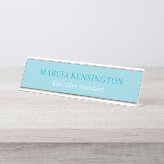 Placa de nombre de escritorio moderno azul acuátic