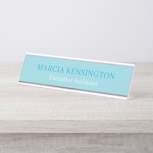 Placa de nombre de escritorio moderno azul acuátic (Anverso)