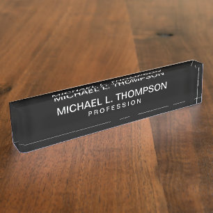 Placa de nombre de escritorio negro de profesión