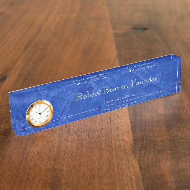 Placa de nombre de escritorio Tuscan Blue con relo (Lateral)