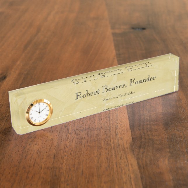 Placa de nombre de escritorio Tuscan Sun con reloj (Lateral)