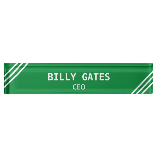 Placa de nombre de escritorio verde y blanco elega (Anverso)