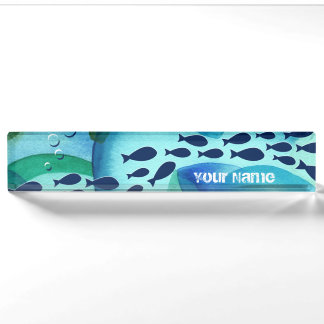 Placa de nombre de la mesa de acuarela de peces