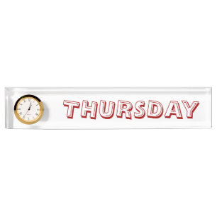 Placa de nombre de la mesa del jueves con reloj