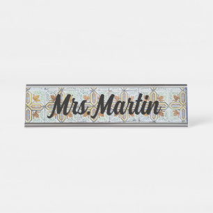 Placa de nombre de mosaico portugués vintage