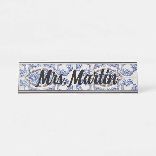 Placa de nombre de mosaico portugués vintage