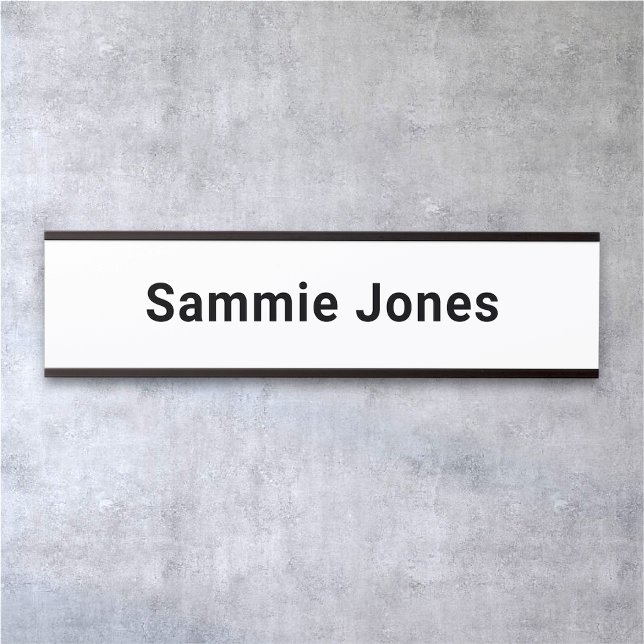 Placa de nombre de oficina cambiable para Personal (MISOOK White Name Plate with Black Metallic Frame Minimalist)