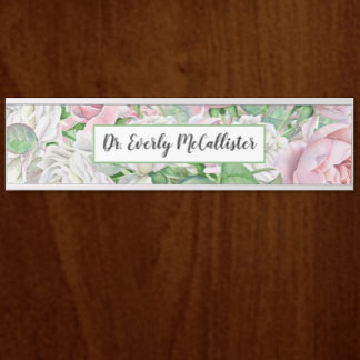 Placa de nombre de puerta floral de boho rosa