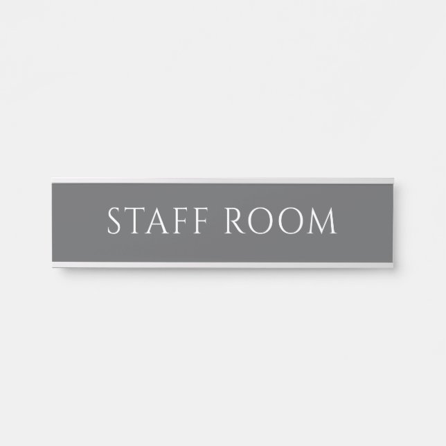 Placa de nombre de sala de personal gris elegante (Anverso)