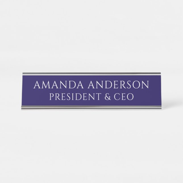 Placa de nombre de título empresarial azul elegant (Anverso)