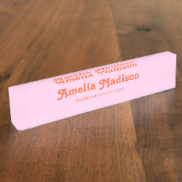 Placa De Nombre Decorativo Retro Rosa Naranja
