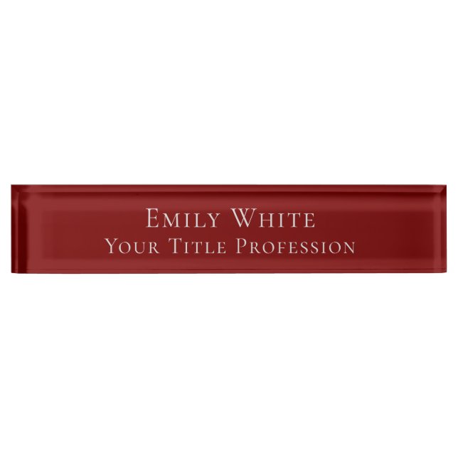 Placa De Nombre Deep Red Plain Elegant Professional Modern (Anverso)