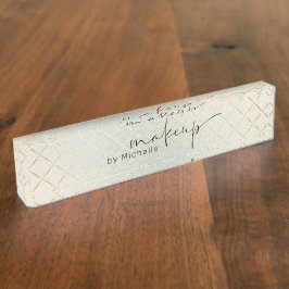 Placa de nombre del escritorio de maquillaje textu