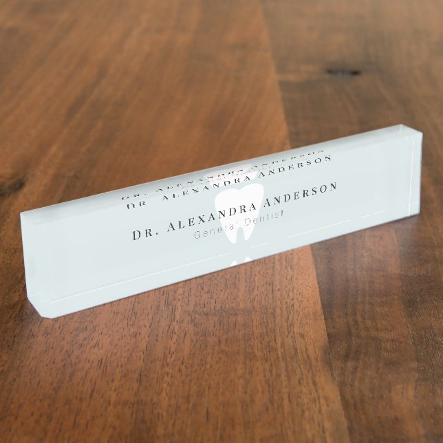 Placa De Nombre Dentist White Teeth Light Blue (Lateral)