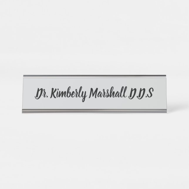 Placa De Nombre Dentista Gray Script (Anverso)