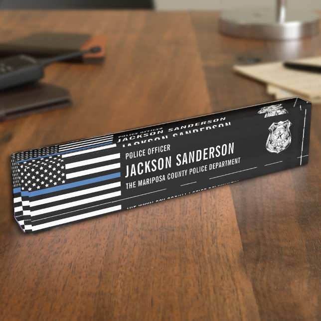 Placa De Nombre Departamento de Oficial de Policía de personalizad (Custom Police Officer Department Thin Blue Line Desk Name Plate)