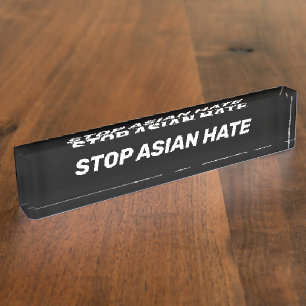 Placa De Nombre Detengan el odio asiático, Rótulo blanco negro