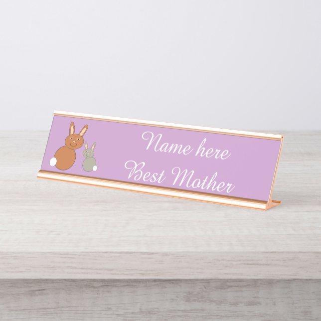 Placa De Nombre Día de la Madre Bunnies Personalizado (Anverso)