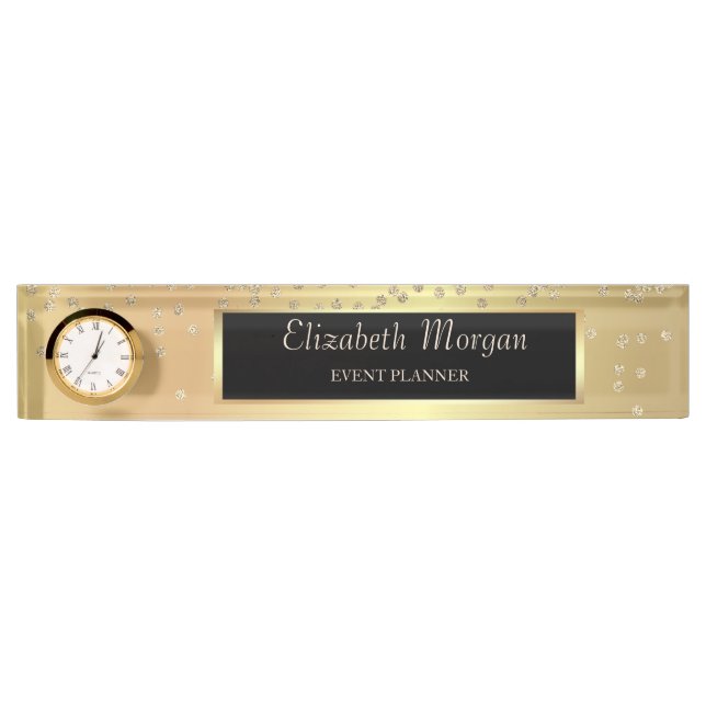 Placa De Nombre Diamantes de oro elegantes (Anverso)
