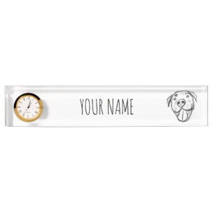 Placa De Nombre dibujo de pitbull simple amantes de perros blanco