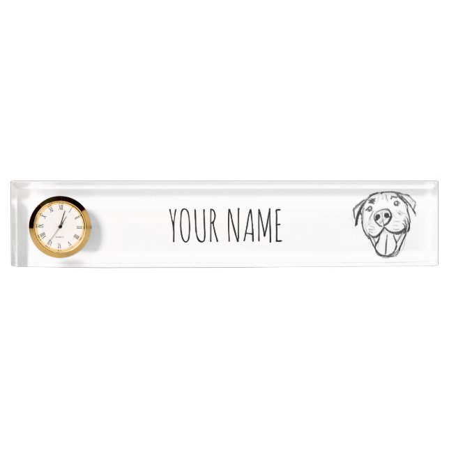 Placa De Nombre dibujo de pitbull simple amantes de perros blanco  (Anverso)