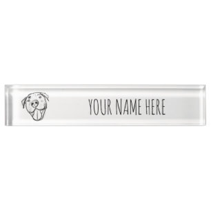 Placa De Nombre dibujo de pitbull simple amantes de perros blanco