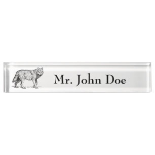 Placa De Nombre Dibujo de tinta elegante de lobo gris