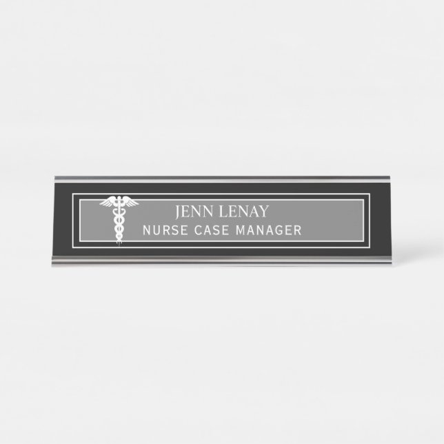 Placa De Nombre Director de enfermería Caduceus Personalizado Gris (Anverso)