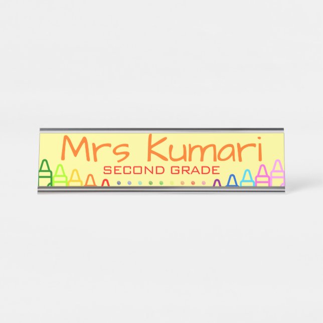 Placa De Nombre Diseño de Crayon para profesores personalizados (Anverso)