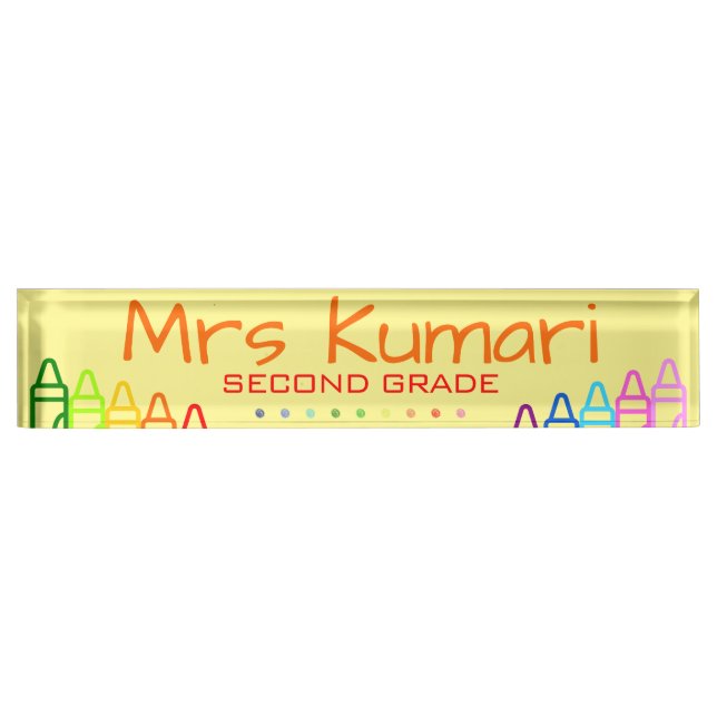 Placa De Nombre Diseño de Crayon para profesores personalizados (Anverso)