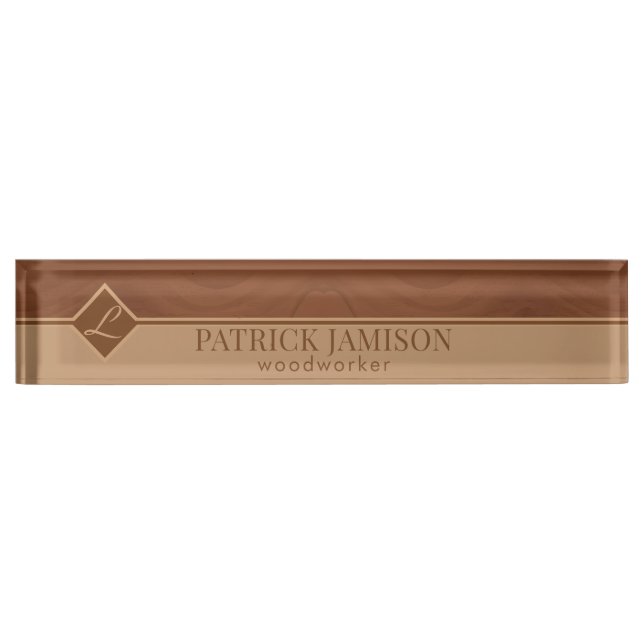 Placa De Nombre Diseño De Madera Con Logo (Anverso)