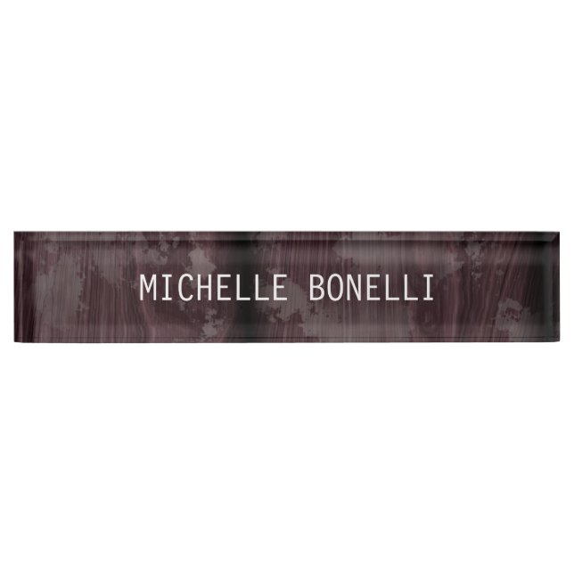 Placa De Nombre Diseño de madera marrón fondo liso legible moderno (Anverso)