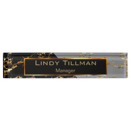 Placa De Nombre Diseño de mármol gris, negro y dorado