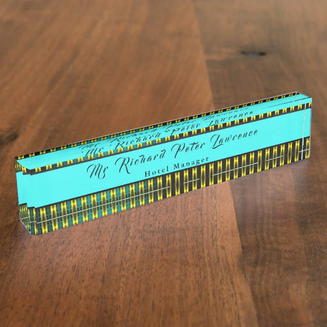 Placa De Nombre Diseño dorado azul ejecutivo (Lateral)