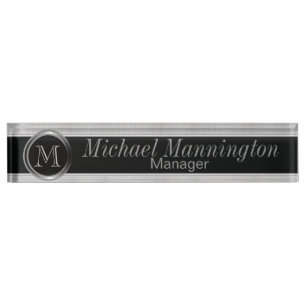Placa De Nombre Diseño ejecutivo del monograma - acero blanco del