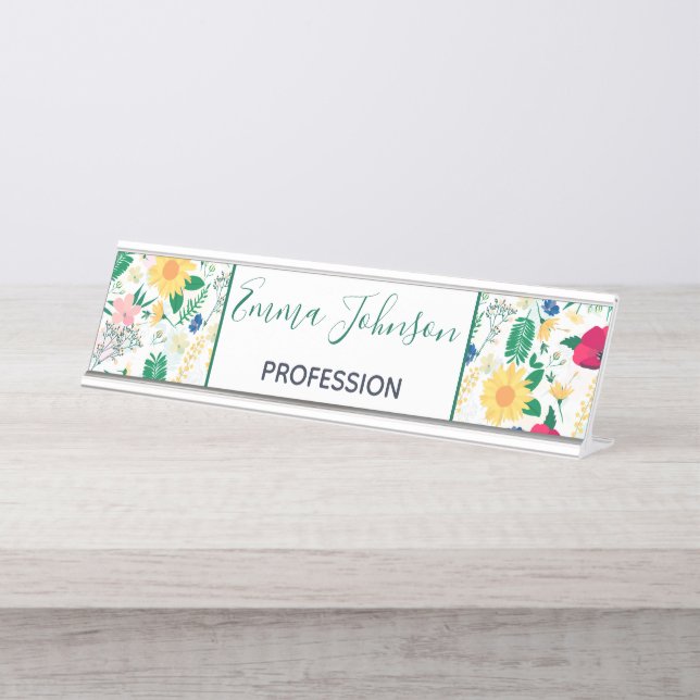 Placa De Nombre Diseño floral Boho Wildflowers Meadow (Anverso)