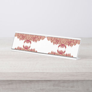 Placa De Nombre Diseño floral rojo y naranja con gráfico ornamenta