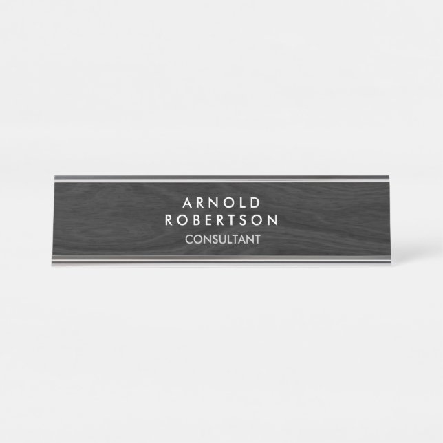Placa De Nombre Diseño moderno elegante del suelo de madera gris m (Anverso)