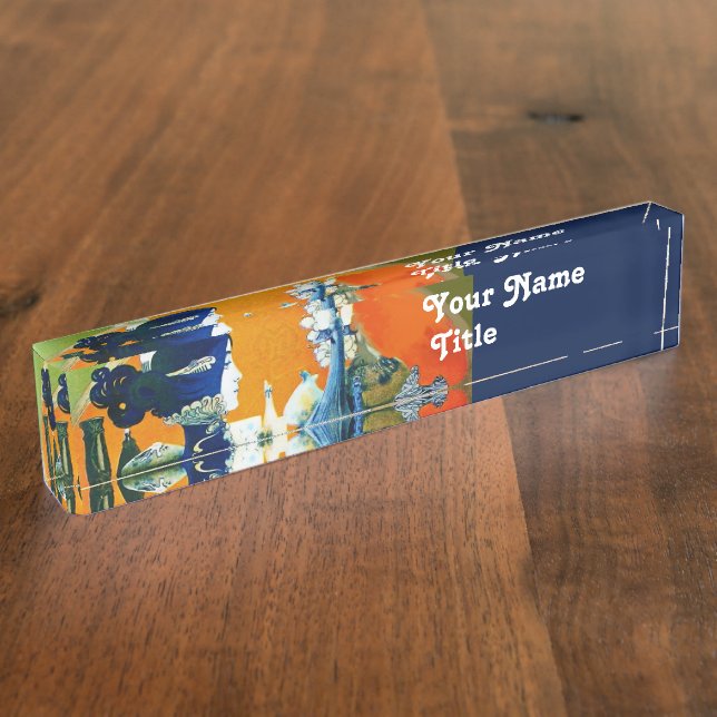 PLACA DE NOMBRE DIVA EN AZUL, BELLEZA DE MODA (Lateral)