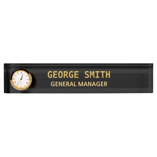 Placa de nombre dorada elegante y reloj (Anverso)