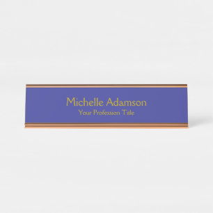 Placa De Nombre Dorado y azul profundo Color profesional Plata mod