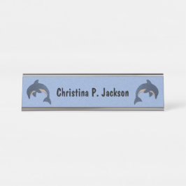 Placa De Nombre Dos chispas saltantes como delfines blancos azules