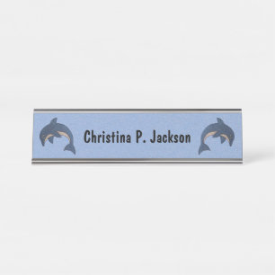 Placa De Nombre Dos chispas saltantes como delfines blancos azules
