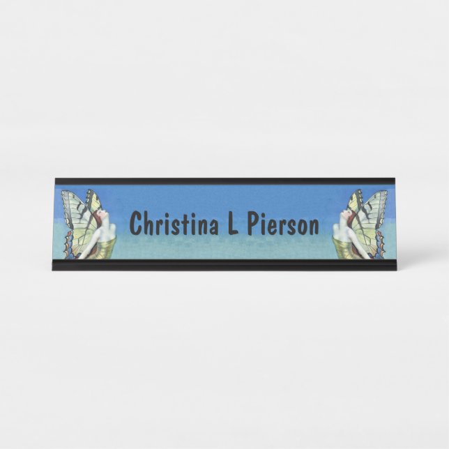 Placa De Nombre Dos elegantes hadas doradas vistiendo alas maripos (Anverso)