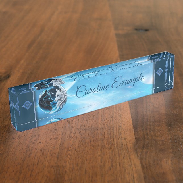 Placa De Nombre Dos majestuosas cabezas de lobo (Lateral)