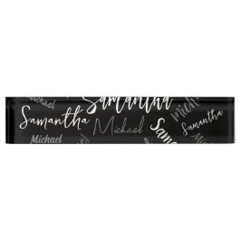 Placa De Nombre Dos nombres pareja patrón monograma blanco negro