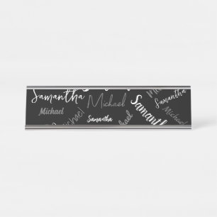 Placa De Nombre Dos nombres pareja patrón monograma blanco negro
