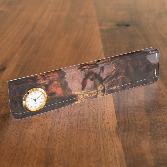 Placa De Nombre Dragón de fantasía en las montañas (Lateral)