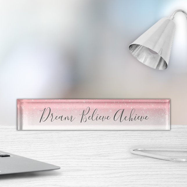 Placa De Nombre Dream Believe Lograr Plata Rosa Motivacional (Subido por el creador)