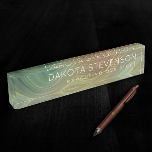 Placa De Nombre Earthy Emerald Strata Agentes de tinta verde y d